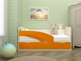 Дельфин-3 Кровать детская 3 ящика без ручек 1.6 Оранжевый глянец в Солнечном - solnechnyj.katalogmebeli.com | фото