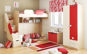 Детская комната Бэрри (Бежевый/Красный/корпус Клен) в Солнечном - solnechnyj.katalogmebeli.com | фото