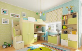Детская комната Эппл (Зеленый/Белый/корпус Клен) в Солнечном - solnechnyj.katalogmebeli.com | фото 2