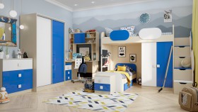 Детская комната Скай Люкс (Синий/Белый/корпус Клен) в Солнечном - solnechnyj.katalogmebeli.com | фото 5