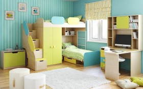 Детская комната Смайли (Желтый/Голубой/Зеленый/корпус Клен) в Солнечном - solnechnyj.katalogmebeli.com | фото 2