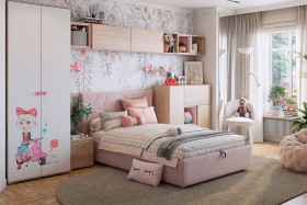 Комплект детской мебели Алина К2 Дуб мария/белый/нежно-розовый велюр в Солнечном - solnechnyj.katalogmebeli.com | фото 1