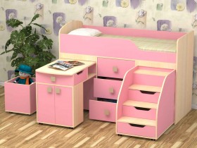 Кровать детская Фея 1.6 Дуб молочный/Розовый в Солнечном - solnechnyj.katalogmebeli.com | фото