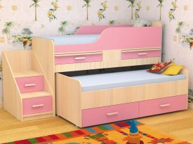 Кровать детская Лесики двухместная 1.8  Дуб молочный/Розовый в Солнечном - solnechnyj.katalogmebeli.com | фото