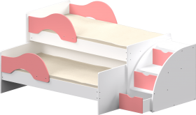 Кровать детская Матрешка выкатная с лестницей  Белый/Розовый в Солнечном - solnechnyj.katalogmebeli.com | фото 1