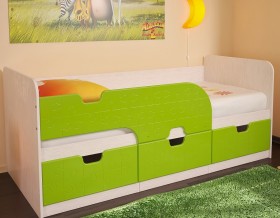 Кровать детская Минима 1,86м с ящиками (дуб атланта/лайм глянец) в Солнечном - solnechnyj.katalogmebeli.com | фото