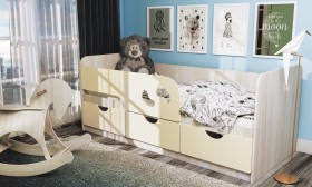 Кровать детская Минима Лего 1,86м с ящиками (дуб атланта/крем) в Солнечном - solnechnyj.katalogmebeli.com | фото