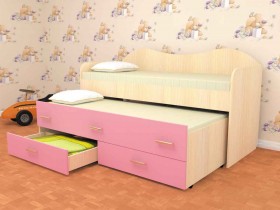 Кровать детская Нимфа двухместная 2.0 Дуб молочный/Розовый в Солнечном - solnechnyj.katalogmebeli.com | фото 1