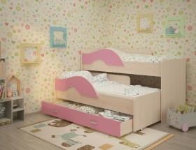 Кровать детская Радуга 1600 Млечный дуб/Розовый в Солнечном - solnechnyj.katalogmebeli.com | фото 1