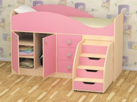 Кровать детская Стрелка 1.8 Дуб молочный/Розовый в Солнечном - solnechnyj.katalogmebeli.com | фото