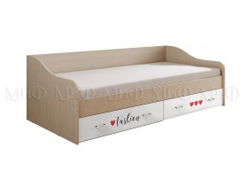 Кровать Girl Вега 0,9 м (Дуб беленый/Белый глянец/фотопечать) в Солнечном - solnechnyj.katalogmebeli.com | фото