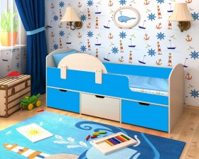 Кровать Малыш-мини с бортиком Дуб молочный/Голубой в Солнечном - solnechnyj.katalogmebeli.com | фото