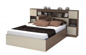 Кровать с прикроватным блоком КР 552 Спальня Basya (шимо темный/шимо светлый) в Солнечном - solnechnyj.katalogmebeli.com | фото