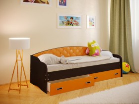 Кровать Софа-7 с мягкой спинкой (800х1900) Венге/Оранжевый в Солнечном - solnechnyj.katalogmebeli.com | фото