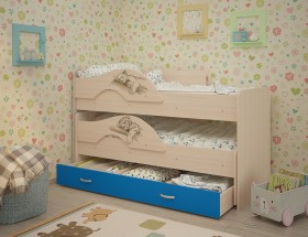 Кровать выкатная Радуга-Сафари детская 1600 Млечный дуб/Голубой в Солнечном - solnechnyj.katalogmebeli.com | фото 1