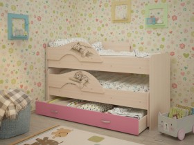 Кровать выкатная Радуга-Сафари детская 1600 Млечный дуб/Розовый в Солнечном - solnechnyj.katalogmebeli.com | фото