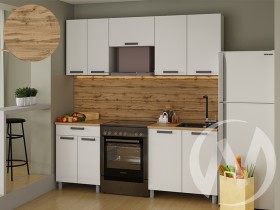 Кухня Кьяра 2.0 м с окапом (белый/карбон фарфор/26мм/дуб вотан) в Солнечном - solnechnyj.katalogmebeli.com | фото