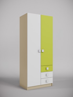Шкаф 2-х створчатый с ящиками Эппл (Зеленый/Белый/корпус Клен) в Солнечном - solnechnyj.katalogmebeli.com | фото