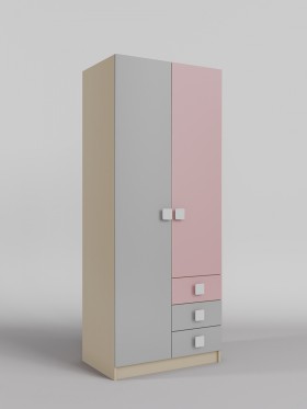 Шкаф 2-х створчатый с ящиками Грэйси (Розовый/Серый/корпус Клен) в Солнечном - solnechnyj.katalogmebeli.com | фото