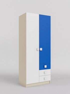 Шкаф 2-х створчатый с ящиками Скай (Синий/Белый/корпус Клен) в Солнечном - solnechnyj.katalogmebeli.com | фото