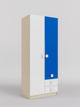Шкаф 2-х створчатый с ящиками Скай люкс (Синий/Белый/корпус Клен) в Солнечном - solnechnyj.katalogmebeli.com | фото