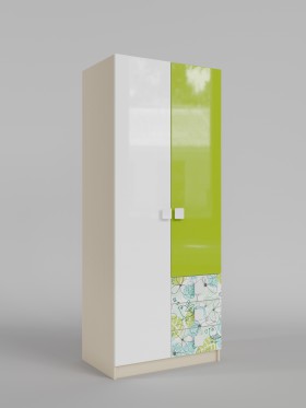 Шкаф 2-х створчатый с ящиками Твит (Белый/Зеленый/корпус Клен) в Солнечном - solnechnyj.katalogmebeli.com | фото