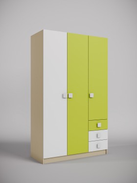 Шкаф 3-х створчатый с ящиками Эппл (Зеленый/Белый/корпус Клен) в Солнечном - solnechnyj.katalogmebeli.com | фото