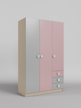 Шкаф 3-х створчатый с ящиками Грэйси (Розовый/Серый/корпус Клен) в Солнечном - solnechnyj.katalogmebeli.com | фото