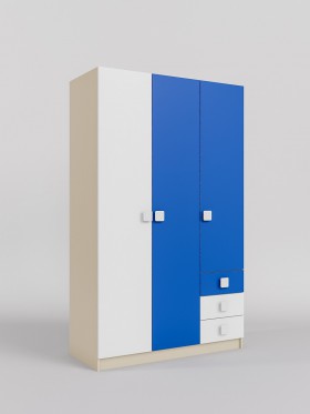 Шкаф 3-х створчатый с ящиками Скай (Синий/Белый/корпус Клен) в Солнечном - solnechnyj.katalogmebeli.com | фото
