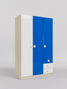 Шкаф 3-х створчатый с ящиками Скай люкс (Синий/Белый/корпус Клен) в Солнечном - solnechnyj.katalogmebeli.com | фото