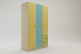 Шкаф 3-х створчатый с ящиками Смайли (Желтый/Голубой/Зеленый/корпус Клен) в Солнечном - solnechnyj.katalogmebeli.com | фото