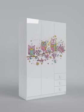 Шкаф 3-х створчатый с ящиками Совушки (Белый/корпус Выбеленное дерево) в Солнечном - solnechnyj.katalogmebeli.com | фото