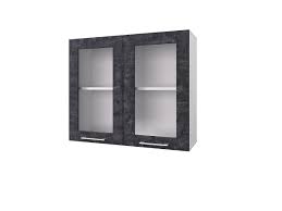 Шкаф 80 с 2-мя витринами Лофт (Камень Арья/корпус Белый) в Солнечном - solnechnyj.katalogmebeli.com | фото