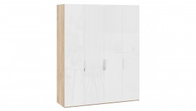 Шкаф для одежды с 4 глухими дверями «Эмбер» Яблоня Беллуно/Белый глянец в Солнечном - solnechnyj.katalogmebeli.com | фото