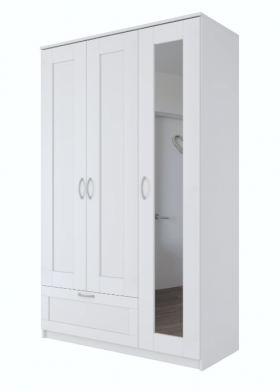 Шкаф трехдверный Сириус с зеркалом и 1 ящиком белый в Солнечном - solnechnyj.katalogmebeli.com | фото
