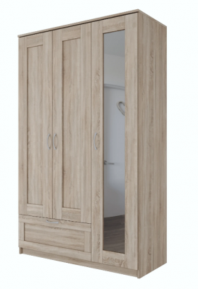Шкаф трехдверный Сириус с зеркалом и 1 ящиком дуб сонома в Солнечном - solnechnyj.katalogmebeli.com | фото